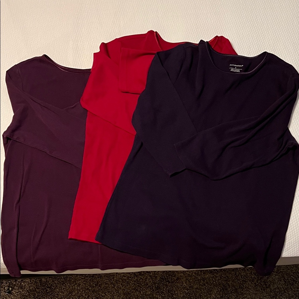 Christopher & Banks red, deep purple & purple 3/4 Long Sleeve Tops. sz L